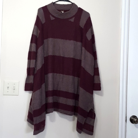 Free People Oversized Maroon Stripe Wool Tunic - Picture 1 of 5